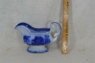 Antique Flow Blue Gravy Boat Sauce Pitcher Early Temple Style