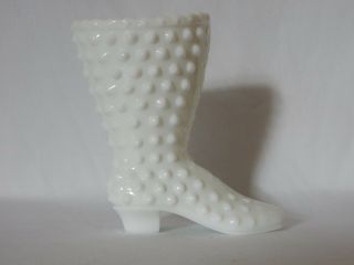 Vintage Fenton White Hobnail Milk Glass Laceup Lace Up Boot Shoe Vase