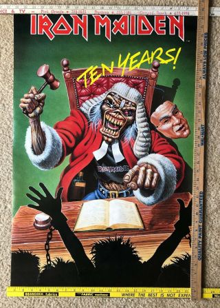 Vintage 1990 Iron Maiden 10 Years Poster 22”x34” Metal Rock The Judge Court Nos