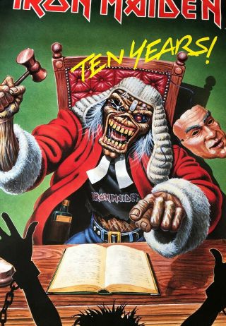 Vintage 1990 Iron Maiden 10 Years Poster 22”x34” Metal Rock The Judge Court NOS 2