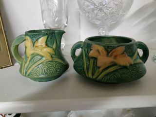 Zephyr Lily Green Cream And Sugar Bowl Roseville
