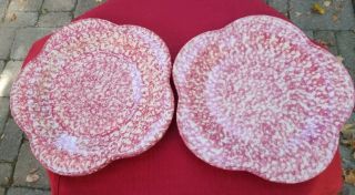 Roseville Spongeware From Henn Workshop Set Of 2 10″ Petal Plate Pink - Rare