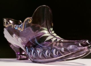 Fenton Art Glass Hand Painted Violet Slipper