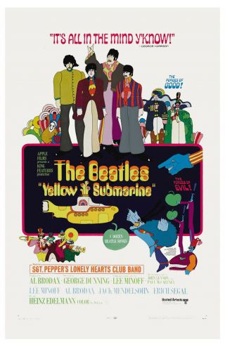 British Rock: The Beatles Yellow Submarine Usa Movie Promotional Window Card