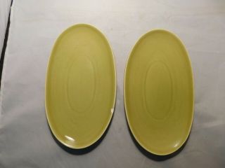Vtg Russel Wright American Modern Steubenville Chartreuse 11 " Oval Plates X2