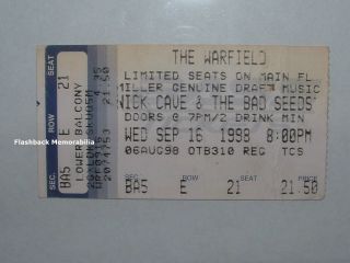 Nick Cave & Bad Seeds 1998 Concert Ticket Stub Warfield San Francisco Very Rare