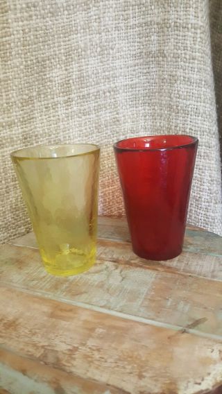 Vintage Murano Yalos Casa Drinking Glass Tumbler Set Of 2 Red And Yellow