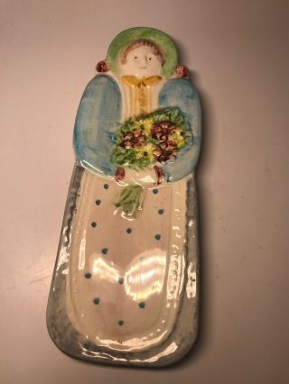 Vintage Horchow Italy Ceramic Hand Painted Lady Woman Spoon Rest Wall Hanging