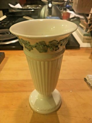 Wedgwood Embossed Etruria & Barlaston 6.  5 " Queensware Vase Reverse Green White