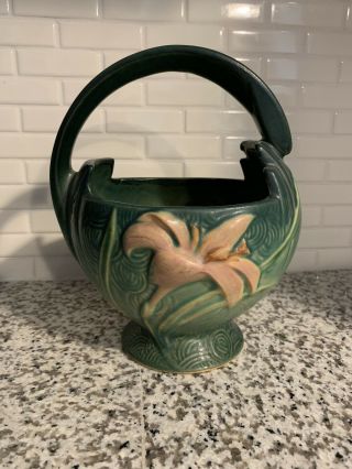 Roseville Pottery Zephyr Lily Basket Vase Vintage Authentic