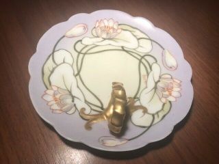 Limoges Plate With Handle Hand Painted Water Lilies Signed