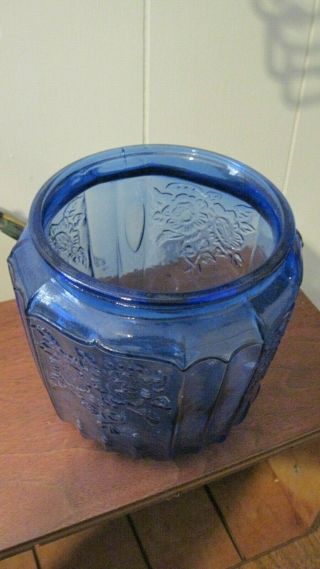 Depression Glass Blue Cabbage Rose Depression Glass Tobacco Jar