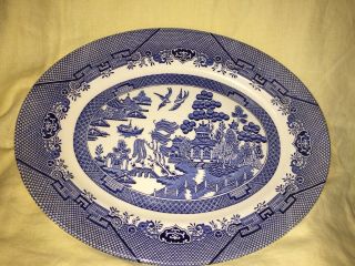 Oval Blue Willow Platter Serving Tray 14.  5 X 11.  5 " Churchill England