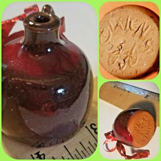 Vintage Nc Owens Pottery Miniature Jug Ornament Cranberry Glaze Signed Rare