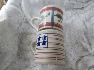 Hartstone Pottery Usa Stars & Stripes / Acorn & Pine Cone Coffee Mugs / Cups