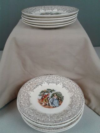 Set Of 11 6 " Sebring Pottery Company 22k Vintage Gold Chantilly Pattern Plates