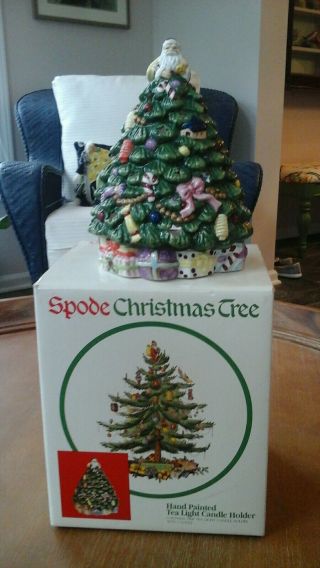 6 " Vintage Spode Christmas Tree Tea Light Candle Holder Figural Hand Painted