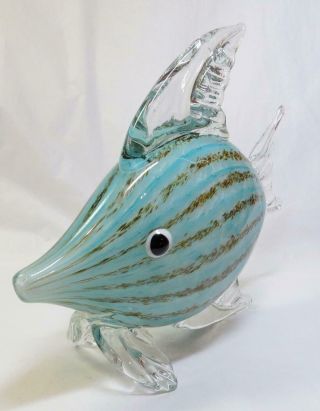 Vintage Large Venetian Murano Glass ANGEL FISH Aqua Turquoise 2