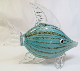Vintage Large Venetian Murano Glass ANGEL FISH Aqua Turquoise 3