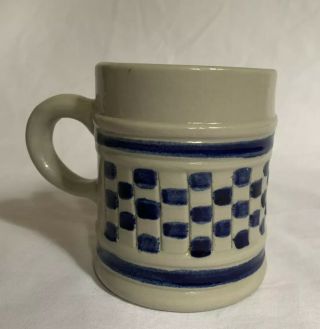 2 Williamsburg Approved Souvenir Pub Mugs Stoneware Pottery Cobalt Check 3 1/4” 2