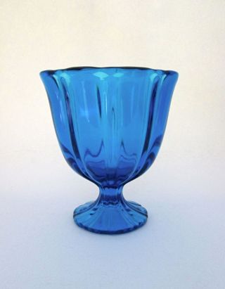 Vtg Mid Century Cobalt Blue Art Glass Pedestal Compote Goblet Vase Le Smith?