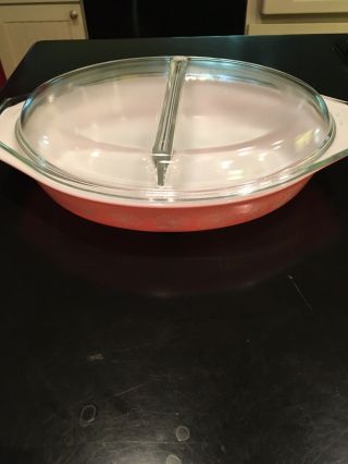 Pyrex Pink Daisy Divided 1.  5 Quart Covered Casserole Vegetable Dish 2