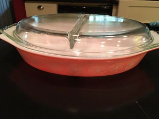Pyrex Pink Daisy Divided 1.  5 Quart Covered Casserole Vegetable Dish 3
