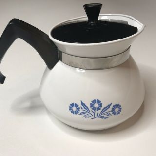 Vintage Corning Ware Tea Pot Blue Cornflower 3 Cup Stovetop Tea Coffee Kettle