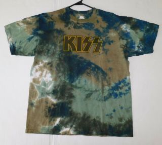 Kiss Band Brown Gold Logo Tie Dyed T - Shirt Liquid Blue Unworn 2008 Gene Simmons