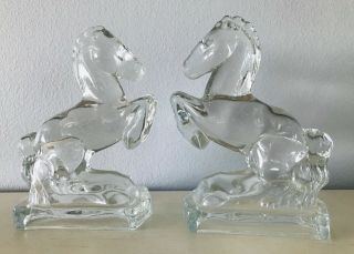 Vintage Glass Rearing Horse Bookends Heavy Elegant 7.  25 "