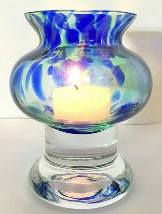 Kosta Boda Glasbruk Candle Holder Blue & Green Art Glass Bjorn Ramel Sweden Euc