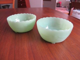 Set Of 2 Vintage Fire King Jadeite Scalloped Edge Bowls Footed Planter H57