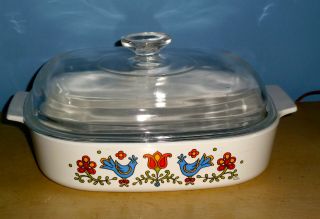 Vintage Corning Pyrex Country Festival Friendship Blue Birds Casserole With Lid