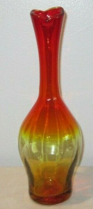 Blenko 64d Tangerine / Amberina Optic Vase