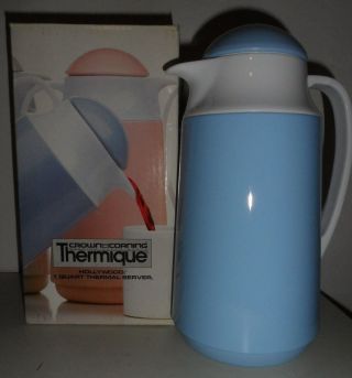 Crown - Corning Thermique 1 - Quart Baby Blue Thermo Hot Water Hollywood Server 5749