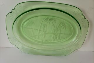 Federal Glass Parrot Sylvan Green Depression Glass 11 1/2 " Platter - Circa 1931