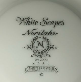 4 PC Noritake WHITE SCAPES WHITECLIFF PLATINUM PLATES & CUP/SAUCER SET 4251 3