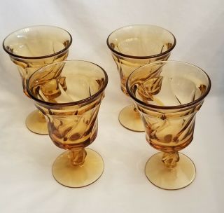 Vintage Amber Fostoria Footed Iced Tea Tumblers Set Of Four