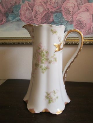 Haviland & Co Limoges France Hand Painted Chocolate Pot Pink Roses Gold No Lid