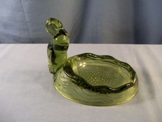 Fenton Verlys Olive Green Glass Duck Soap Or Trinket Dish