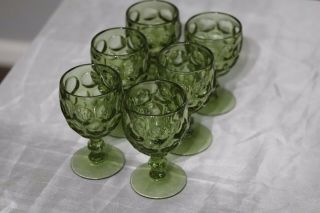 Vintage Imperial Provincial Avocado Green Glass Set Of 6 Water Goblet Glasses