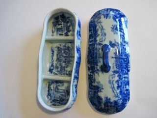 Victoria Ware Ironstone divided trinket dresser dish/box flow blue color 3