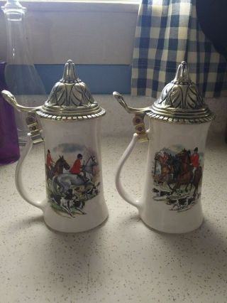 Set Of 2 Vintage Nelson Mccoy Pottery Beer Steins - English Fox Hunt
