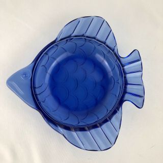 Hazel Atlas " Angel Fish " Depression Glass Cobalt Blue Candy Dish Or Ashtray
