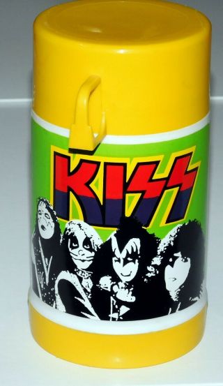 Kiss Band Destroyer Group Pose Custom Made Yellow Plastic Thermos 1990