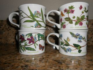Set 4 Portmeirion Botanic Garden Drum Flat Bottom Coffee Tea Mugs Cups - 8oz
