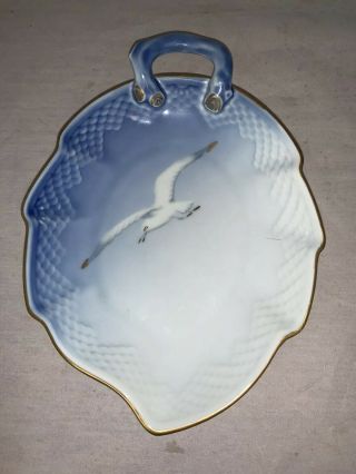 Vintage B&g Copenhagen Porcelain Seagull Leaf Trinket Dish With Handle 356