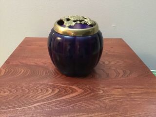 Vintage Fenton Amethyst Purple Flower Arranging Vase Jar Brass Lid Euc