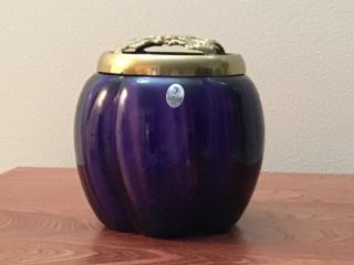 Vintage Fenton Amethyst Purple flower arranging vase Jar Brass Lid EUC 2