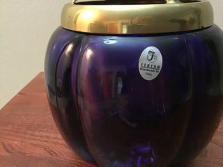 Vintage Fenton Amethyst Purple flower arranging vase Jar Brass Lid EUC 4